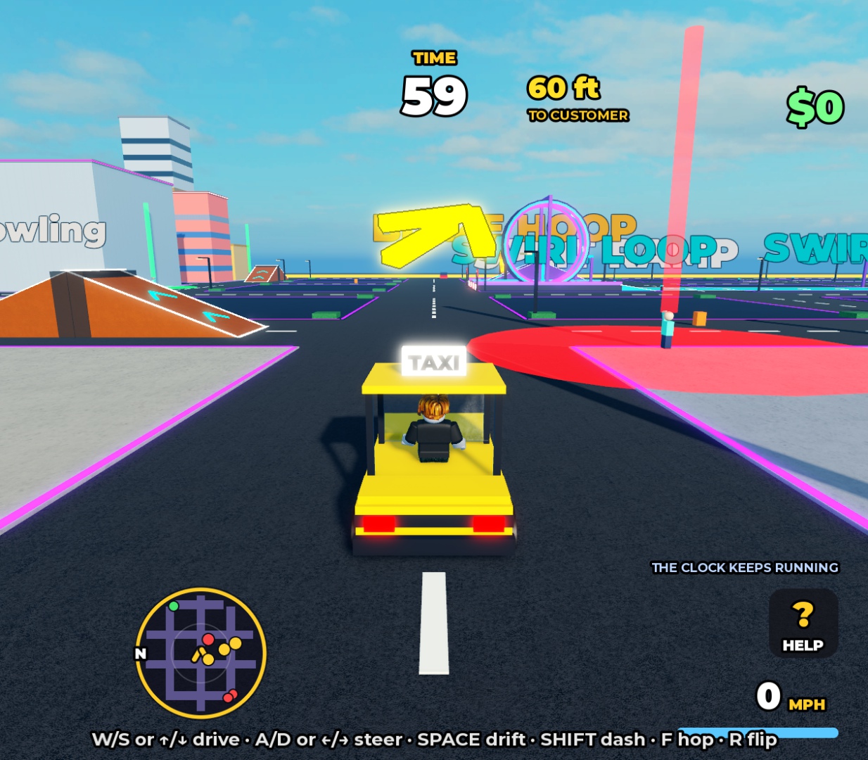 Taxi driving toward a customer in Fare Frenzy